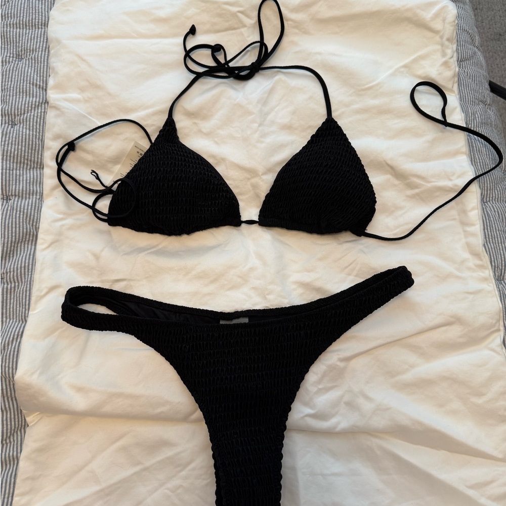 White Fox Boutique Black Triangle Bikini Set